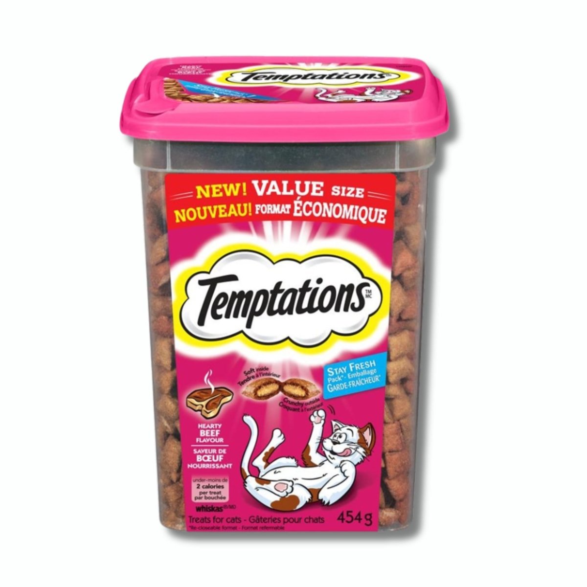 Whiskas Temptations Tub (454g) - Seafood, Chicken & Beef Flavours - Pet Supply